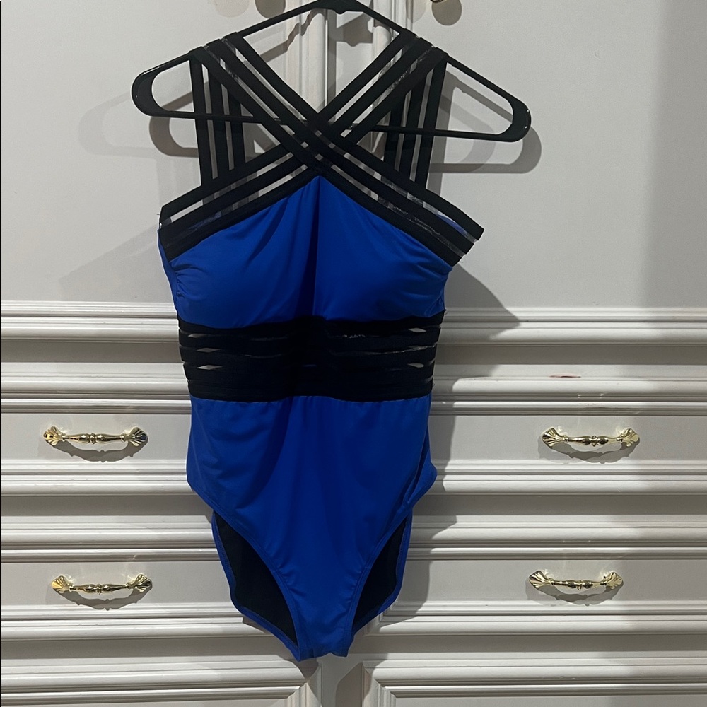 Elegant Blue and Black Women's One-Piece Swimsuit